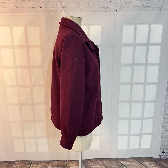 Vintage Woolrich Burgundy 100% Pure Wool Full Zip Bomber Jacket Size Medium - Picture 4 of 8